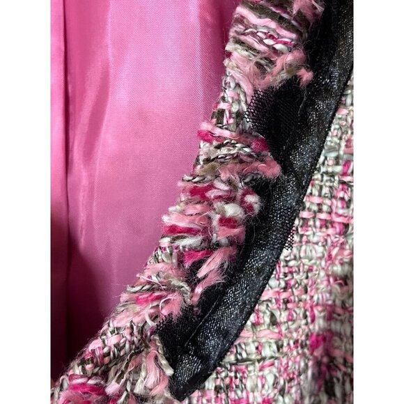 INC Tweed Blazer XL Pink Old Money Preppy Luxury Y2K Lined Fringe Ruffle Career - Picture 7 of 14